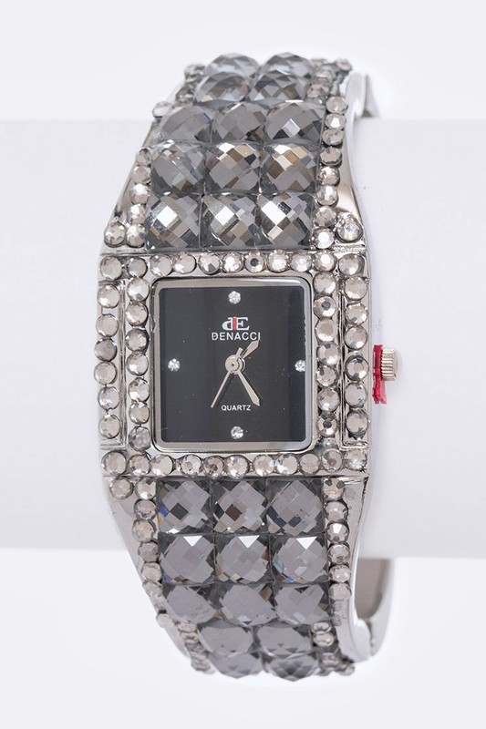 Mixed Crystals Bangle Watch - Black Diamond