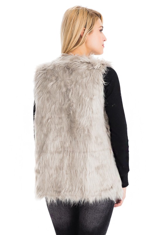 Faux Angora Fur Vest with Hook - Gray