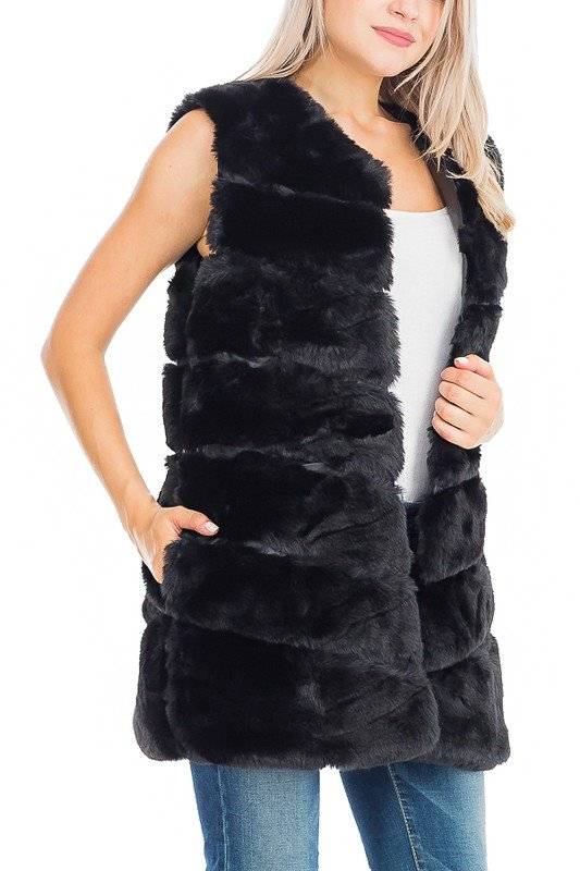 Long Faux Fur Black Puffer Vest