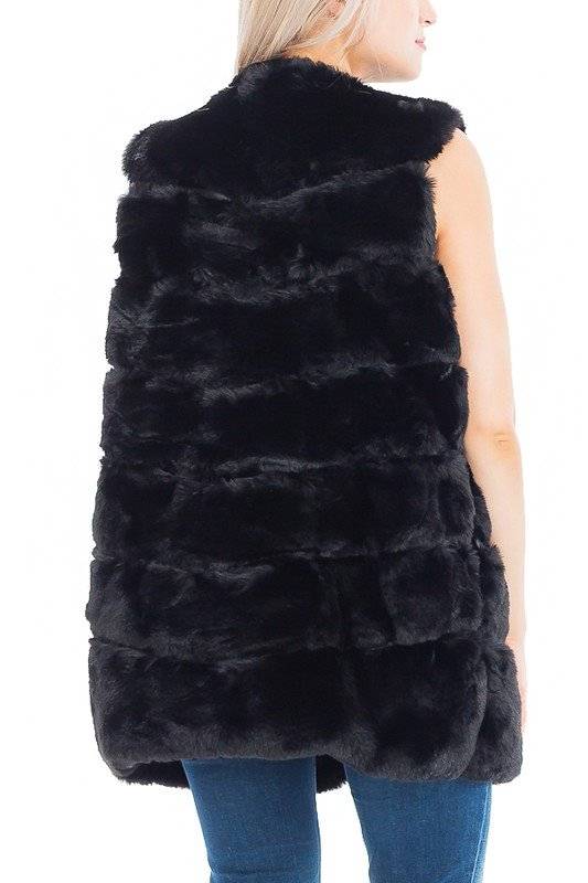 Long Faux Fur Black Puffer Vest