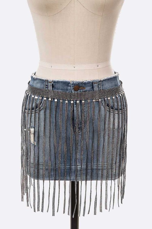 Rhinestone Curtain Tassel Chain Belt