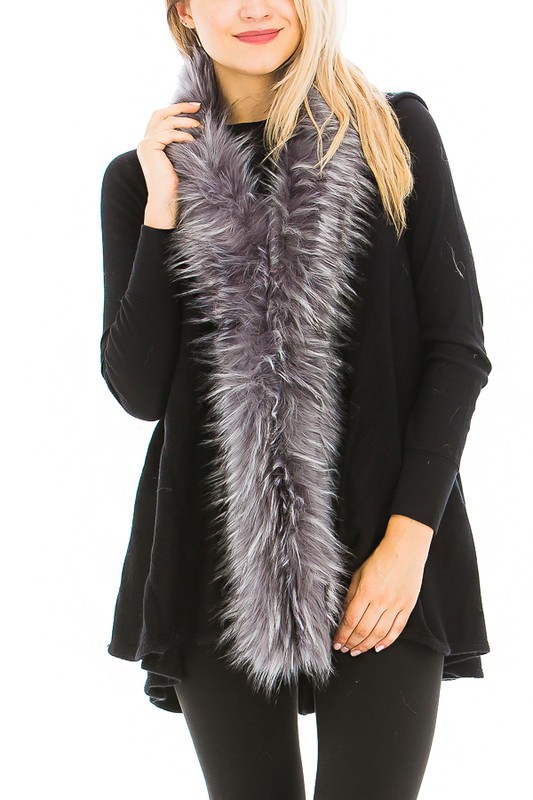 Black White Faux Fur Trim Poncho Vest - Black