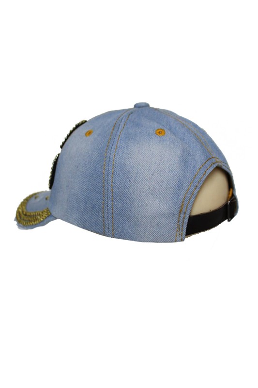 Gold On Gold Fleur De Lis Design Bling Denim Cap