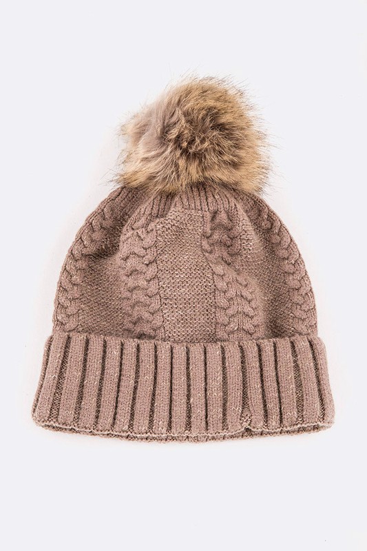 Cable Knit Wool Blend Beanie - Taupe