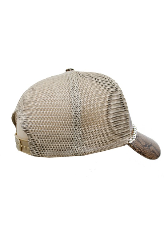 Reptile Snake Skin Print Crystal Rhinestone Embellished Bling Trucker Hat