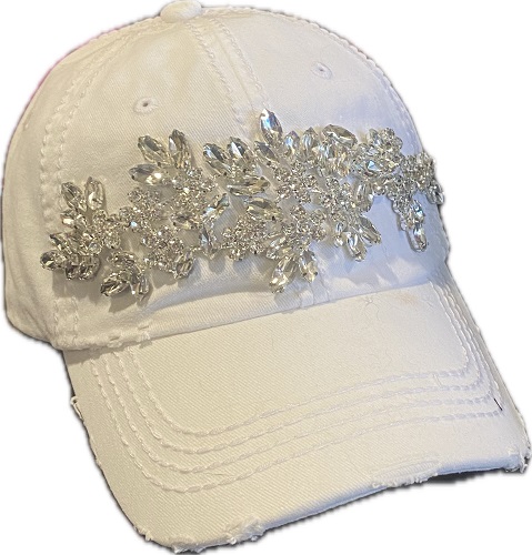 Glitz Distressed Baseball Hat by Olive & Pique - White