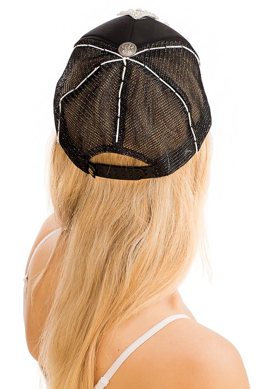 Cross Rhinestone White Thick stitched Trucker Baseball Cap