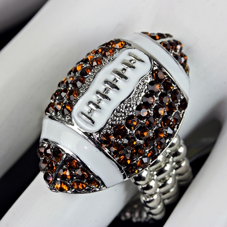 Brown and Clear Crystal Football Stretch Ring
