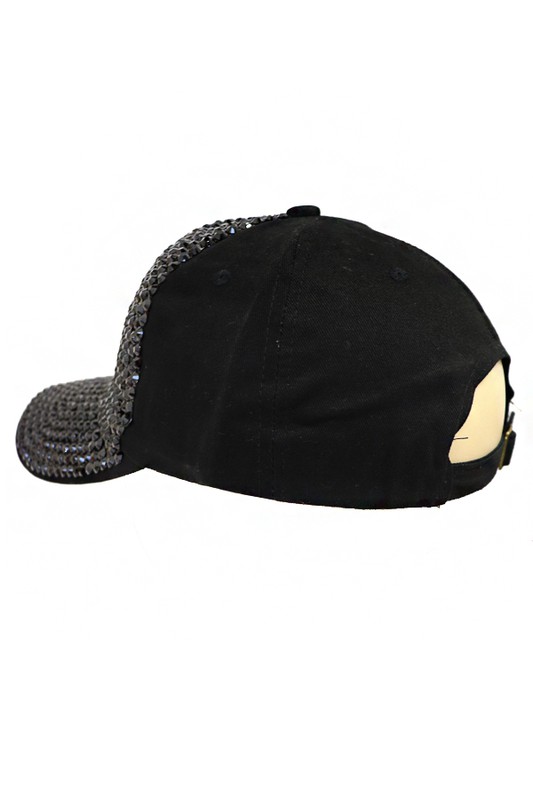 Black Full Rhinestone Embellished Baseball Hat