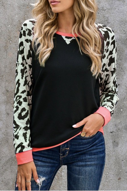 Leopard Sleeve Heather Apricot Sweatshirt