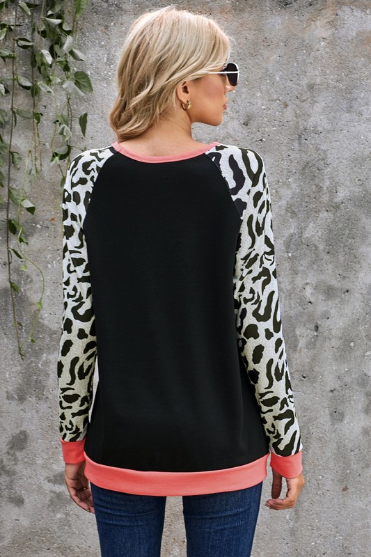 Leopard Sleeve Heather Apricot Sweatshirt