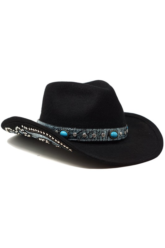 Olive & Pique Wool Felt Cowboy Hat with Turquoise Details
