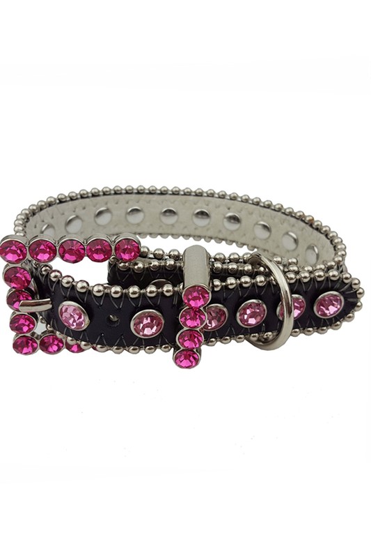 Black & Hot Pink Leather Dog Collar