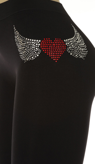 RED RHINESTONE HEART SILVER NAILHEAD WINGS LEGGINS