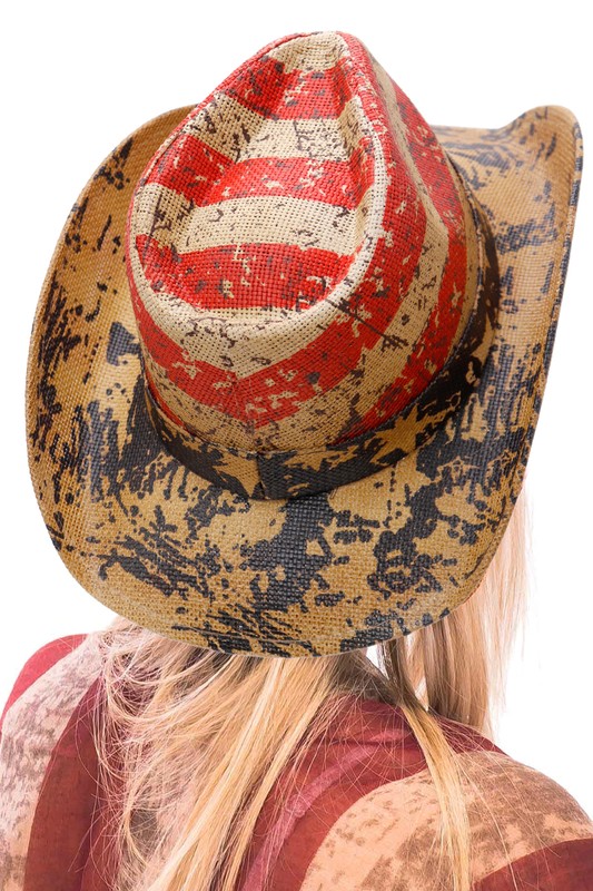 Vintage Speckled American Flag Cowboy Hat