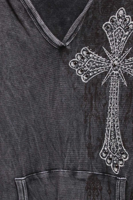Rhinestone Thermal Hoodie - Cross by Urban X