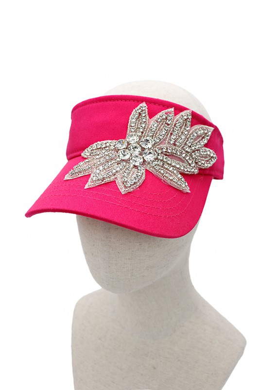 Crystal Rhinestone Visor - Hot Pink