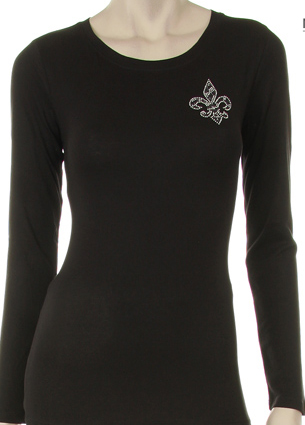 FLEUR SHIELD ON ANGEL WINGS RHINESTONE BACK & ZEBRA FLEUR FRONT RHINESTONE L/S