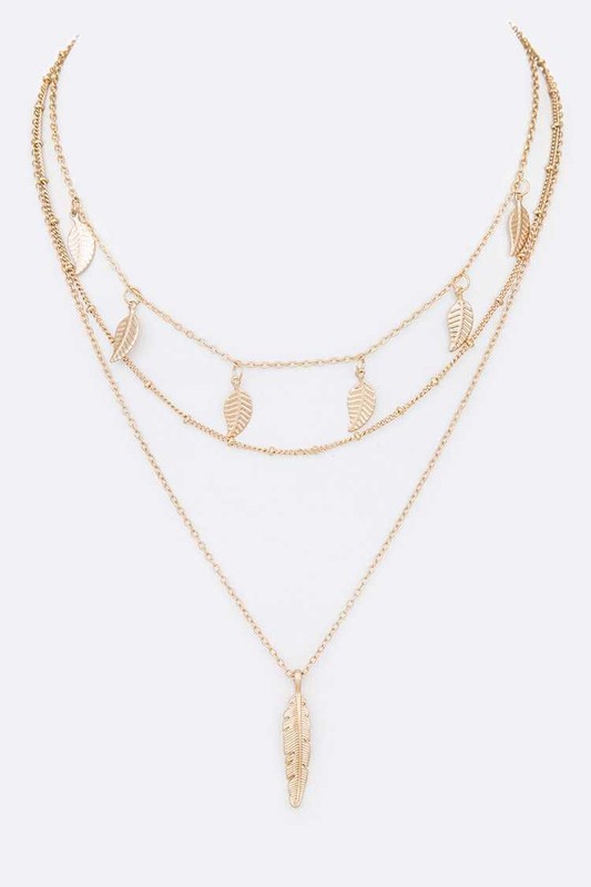 Feather Charm Layer Gold Necklace