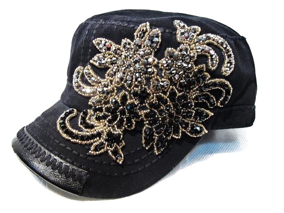 Olive & Pique Paisley Floral Cadet Hat - Black