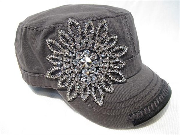 Olive & Pique Bling Flower Grey Cadet Hat