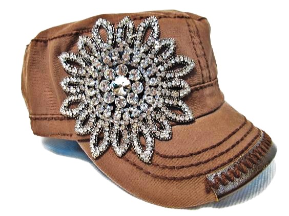 Olive & Pique Bling Flower Brown Cadet Hat