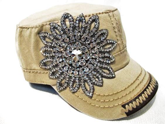 Olive & Pique Bling Flower Beige Cadet Hat
