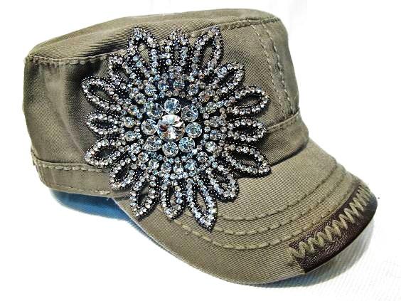 Olive & Pique Bling Flower Olive Cadet Hat