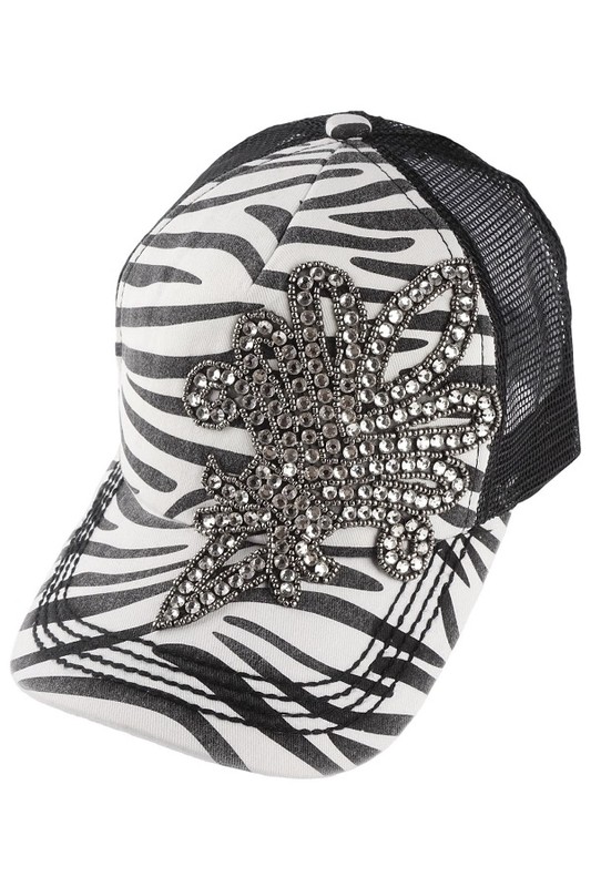 Olive & Pique Large Crystal Fleur de Lis Trucker Baseball Hat