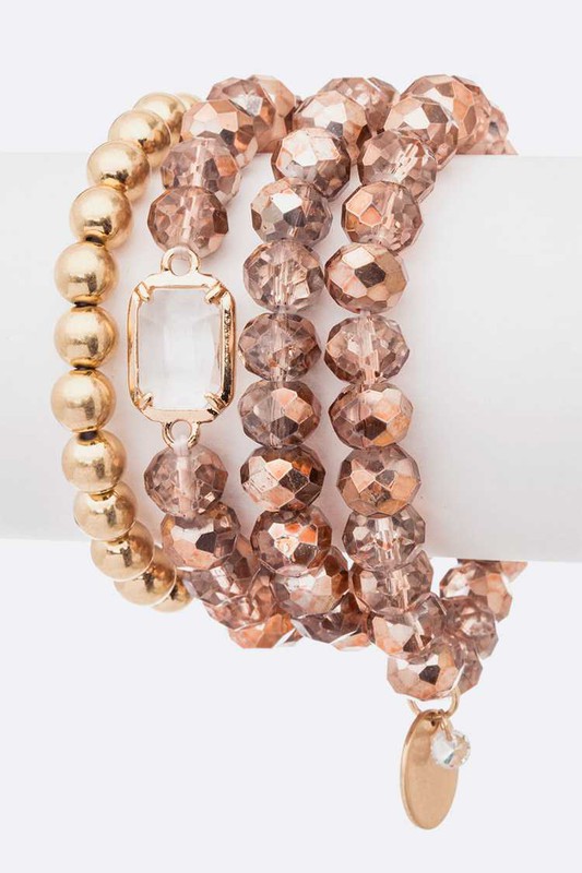 Mix Beads 4 Row Stretch Gold Bracelet Set