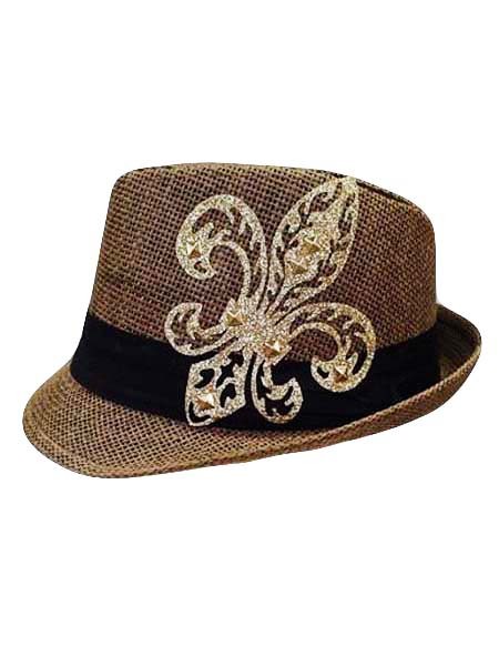 Gold Glitter Fleur de Lis Fedora Hat