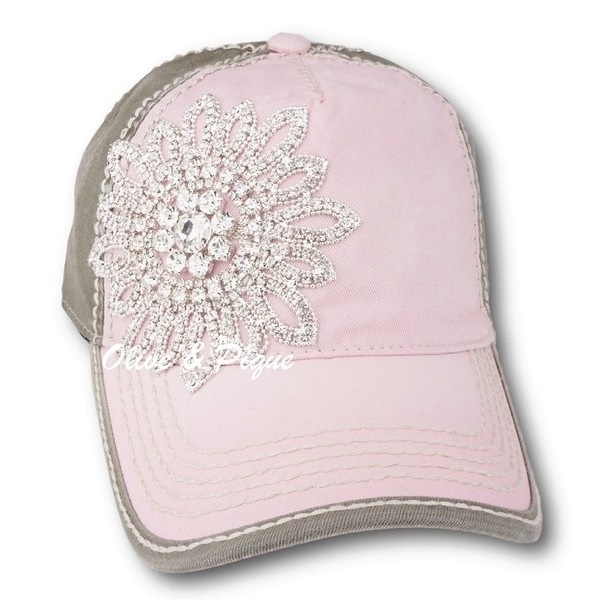 Crystal Flower Two Tone High Contrast Baseball Hat by Olive & Pique - Light Pink/Moss