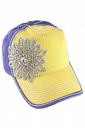 Crystal Flower Two Tone High Contrast Baseball Hat by Olive & Pique - Yellow/Blue