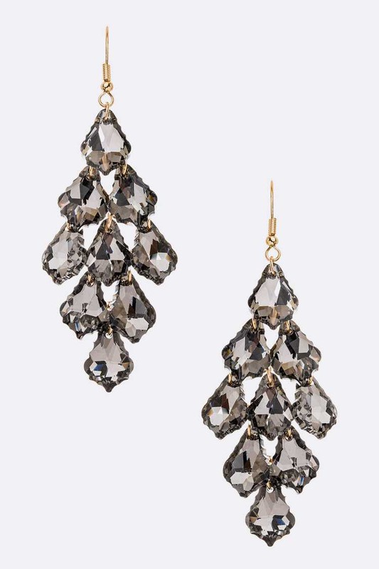Fringe Glass Drop Chandelier Black Diamond Earrings