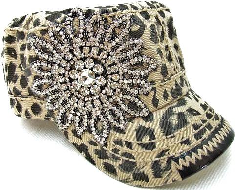Olive & Pique Bling Flower Leopard Cadet Hat