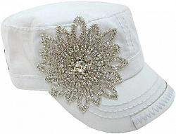 Olive & Pique Bling Flower White Cadet Hat