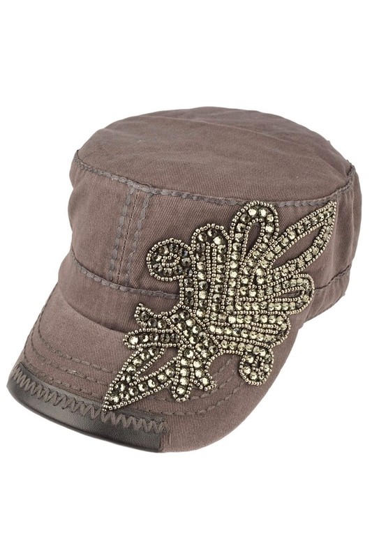 Bling Fleur de Lis Cadet Hat by Olive & Pique - Gray