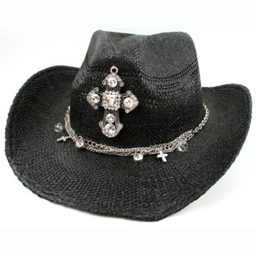 Black Cross Charm Cowgirl Hat