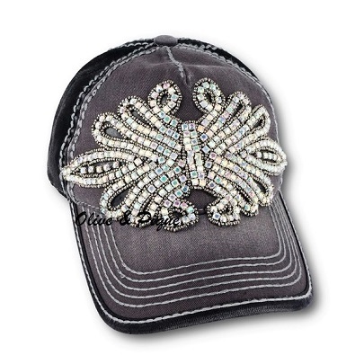 Iridescent Olive & Pique Bling Winged Contrast Baseball Hat