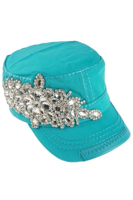Olive & Pique Gem Deco Bling Cadet Hat - Teal