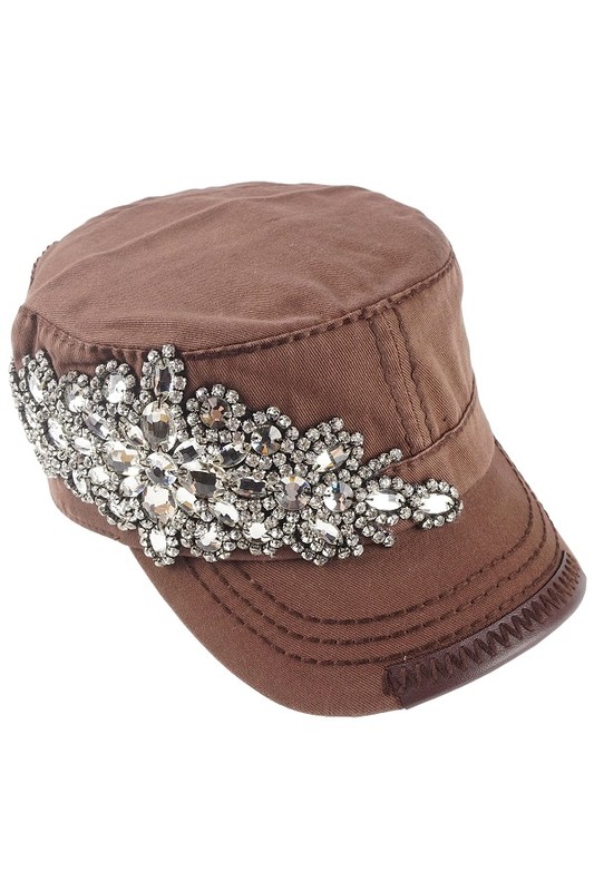 Olive & Pique Gem Deco Bling Cadet Hat - Brown