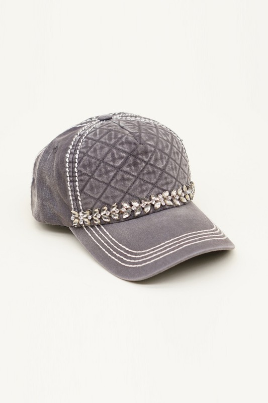 Chic Embellished Bling Leaves Detail Baseball Hat by Olive & Pique