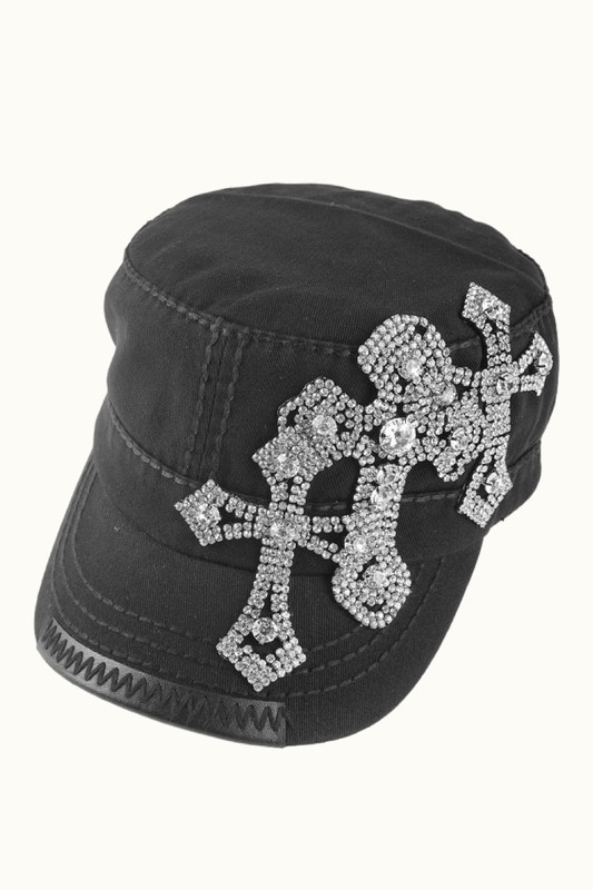 Triple Cross Bling Embellished Cadet by Olive & Pique - Black