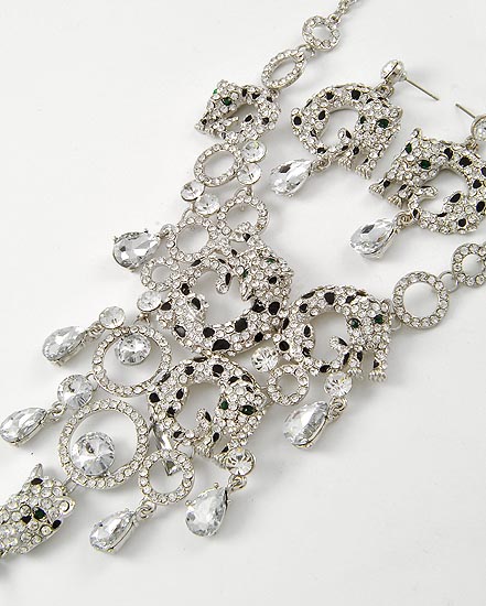 Clear Rhinestone Leopard Necklace & Earring Set
