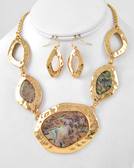 Gold & Green Abalone Necklace Set