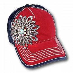 Crystal AB Flower Two Tone High Contrast Baseball Hat by Olive & Pique - Red/Navy Blue