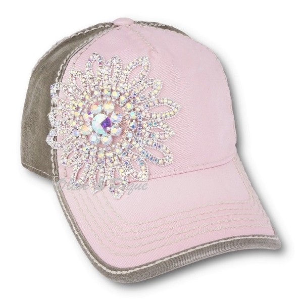 Crystal AB Flower Two Tone High Contrast Baseball Hat by Olive & Pique - Light Pink/Moss