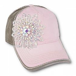 Crystal AB Flower Two Tone High Contrast Baseball Hat by Olive & Pique - Light Pink/Moss