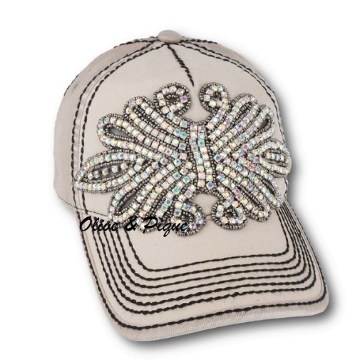 Iridescent Olive & Pique Bling Winged Contrast Base Ball Hat