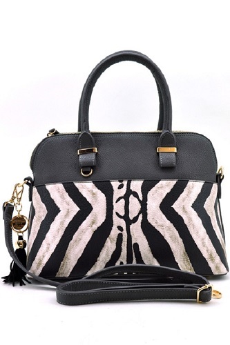 Zebra Print Fashion Handbag - Black/Gray